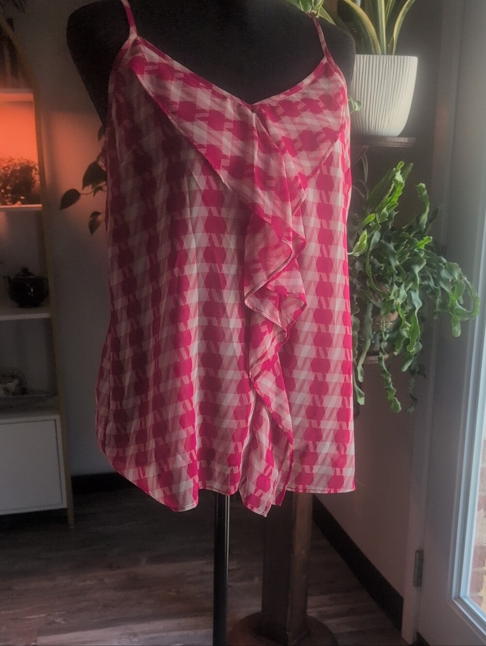 Cabi Pink Ruffle Front Tank Top Medium